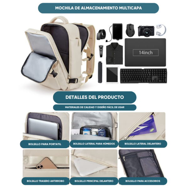 Morral para Viaje BE-BP con USB Espacioso y Versátil - Image 7