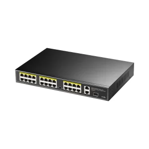 Switch POE+ de 24 Puertos 10/100M con 2 Puertos Gigabit + 1 SFP 300W Cudy
